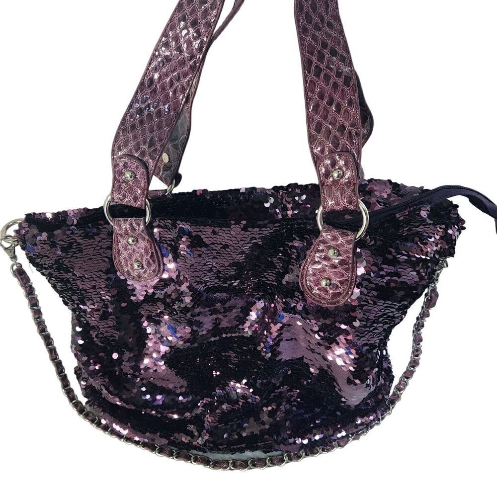 Eggplant Sequined Shoulder Crossbody Tote Bag